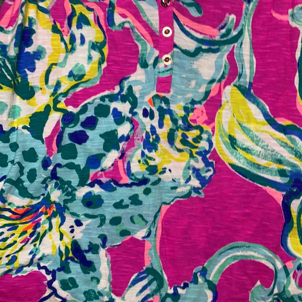 Lilly Pulitzer Pink Blue Essie Button Sleeveless Top Size X-Small - Picture 6 of 13